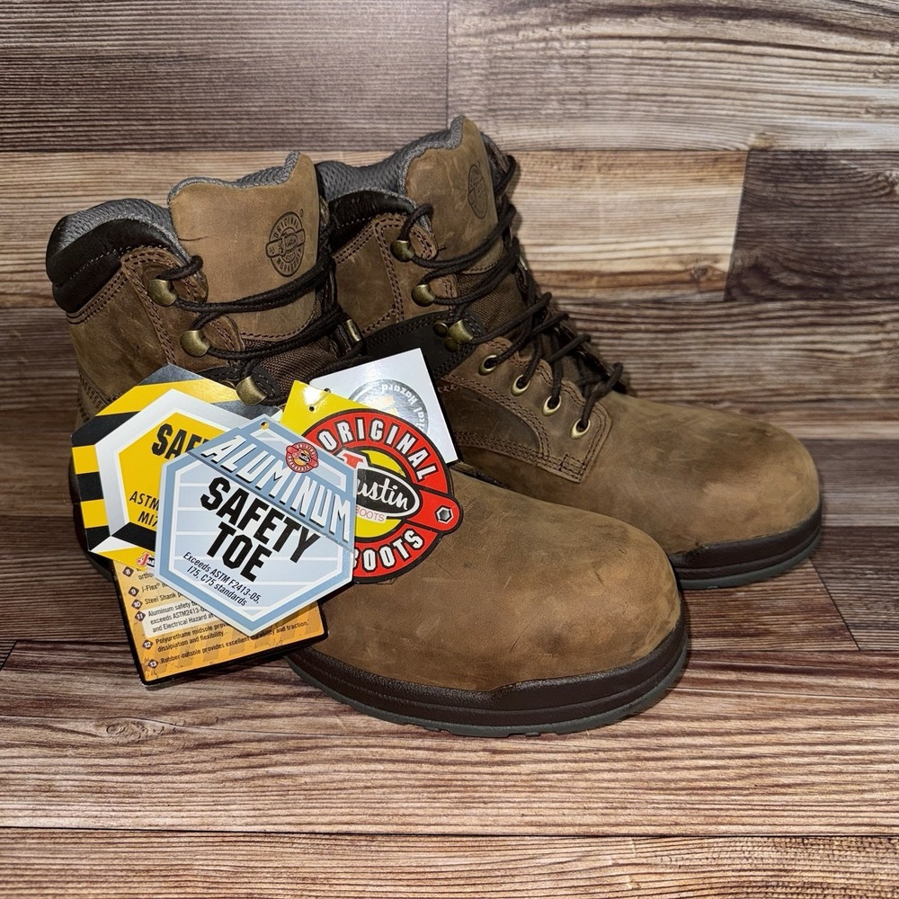 Justin Work Boots Mens 10 EE Brown Leather Electrical Hazard Aluminum Safety Toe